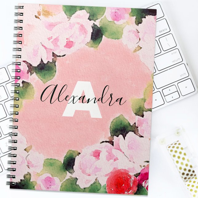 Beautiful Artistic Watercolor Pink Roses With Name Notebook (Creator Uploaded)