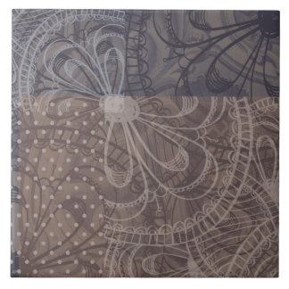 Beautiful artsy brown grey floral outline pattern tile