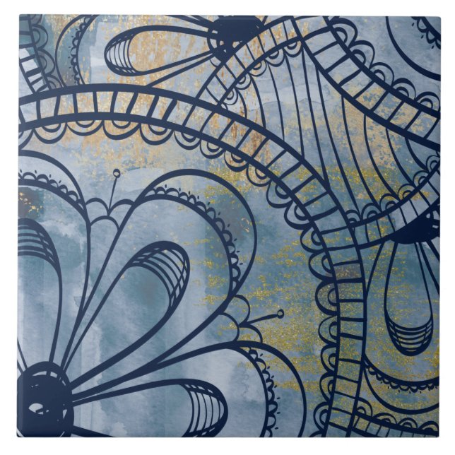 Beautiful artsy industrial blue grey faux copper tile (Front)