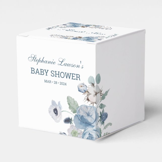 Beautiful Ash Blue Floral Baby Shower Favour Box (Front Side)