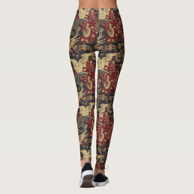 Beautiful Asian Art Birds Pattern Leggings (Back)
