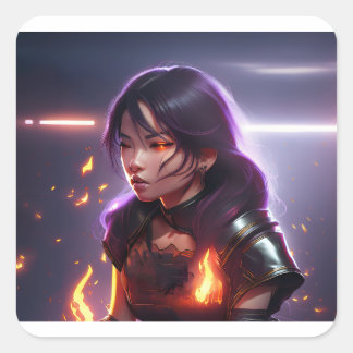Beautiful Asian Girl Shoots Fire From Eyes Square Sticker