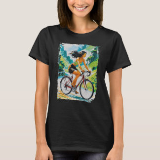 Beautiful Asian Woman Cycling in the mountains T-Shirt