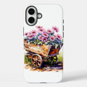 Beautiful Aster Flowers In A Wheel Barrel iPhone 16 Plus Case