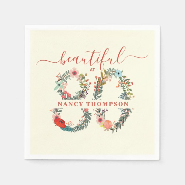 Beautiful at 80 Birthday Party Sticker Napkin (Front)
