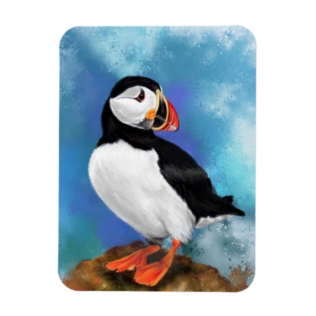 Beautiful Atlantic Puffin Bird Magnet - Painting (Vertical)