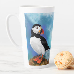 Beautiful Atlantic Puffin Bird - Painting Latte Mug