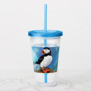Beautiful Atlantic Puffin Bird Painting Migned Art Acrylic Tumbler