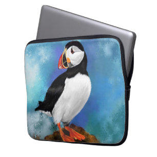 Beautiful Atlantic Puffin Bird Painting Migned Art Laptop Sleeve