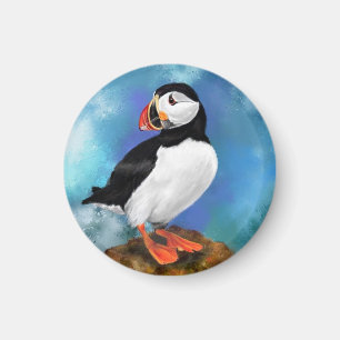 Beautiful Atlantic Puffin Bird Painting Migned Art Magnet