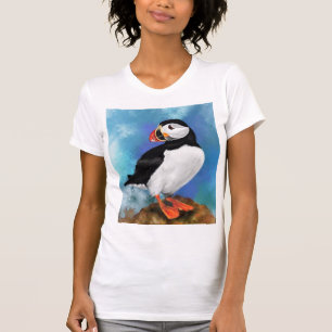 Beautiful Atlantic Puffin Bird Painting Migned Art T-Shirt