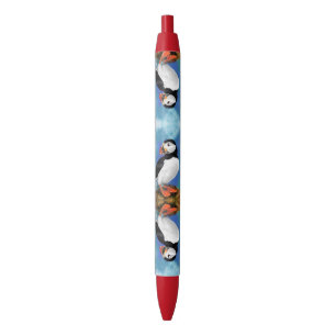 Beautiful Atlantic Puffin Bird Painting Migned Blue Ink Pen