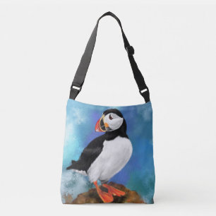 Beautiful Atlantic Puffin Bird Painting Migned Crossbody Bag