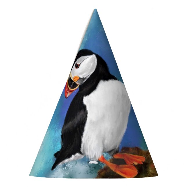 Beautiful Atlantic Puffin Bird - Painting Party Hat (Left)