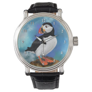 Beautiful Atlantic Puffin Bird Painting - Watch