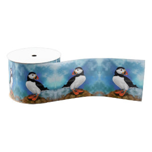 Beautiful Atlantic Puffin Birds Ribbon - Painting Grosgrain Ribbon