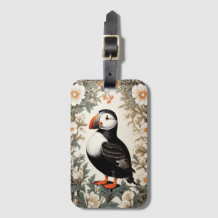 Beautiful Atlantic Puffin White Flowers Luggage Tag