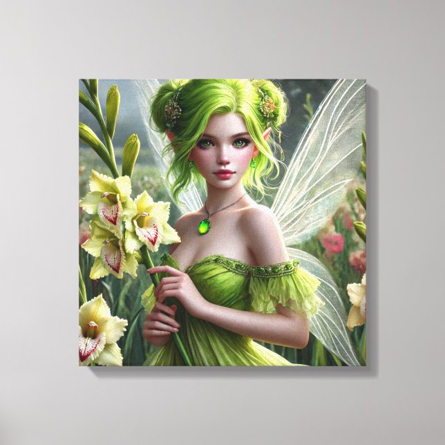 Beautiful August Fairy in Gladioli Canvas Print (Front)