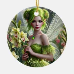 Beautiful August Fairy in Gladioli Ceramic Tree Decoration