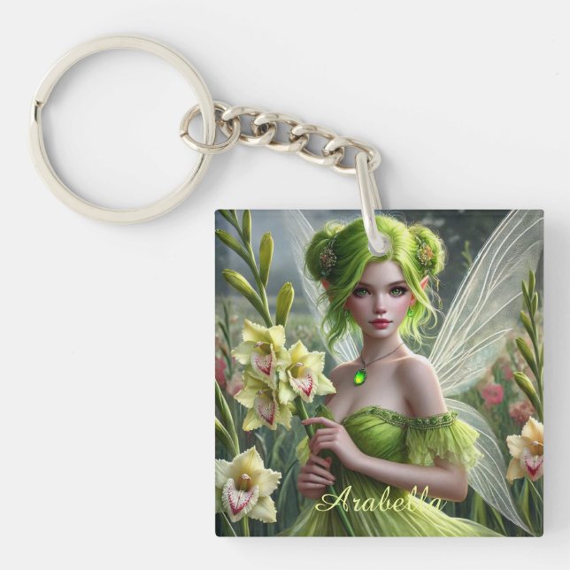 Beautiful August Fairy in Gladioli Key Ring (Front)