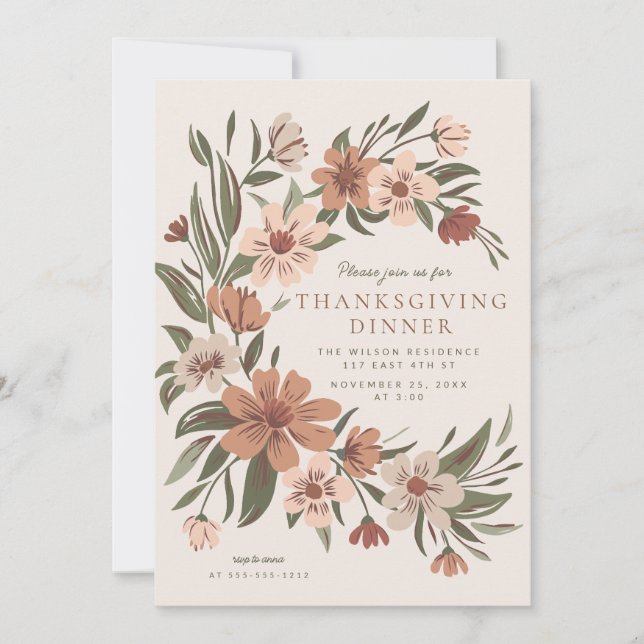 Beautiful autumn/fall floral spray Thanksgiving Invitation (Front)