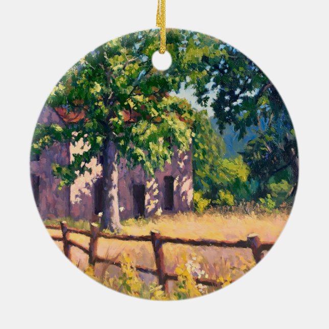 Beautiful Autumn Farm House Scene Ceramic Tree Decoration (Back)