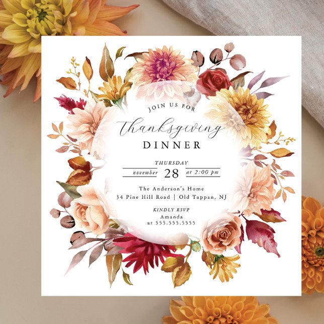 Beautiful Autumn FloraWreath Thanksgiving Invitation (Creator Uploaded)