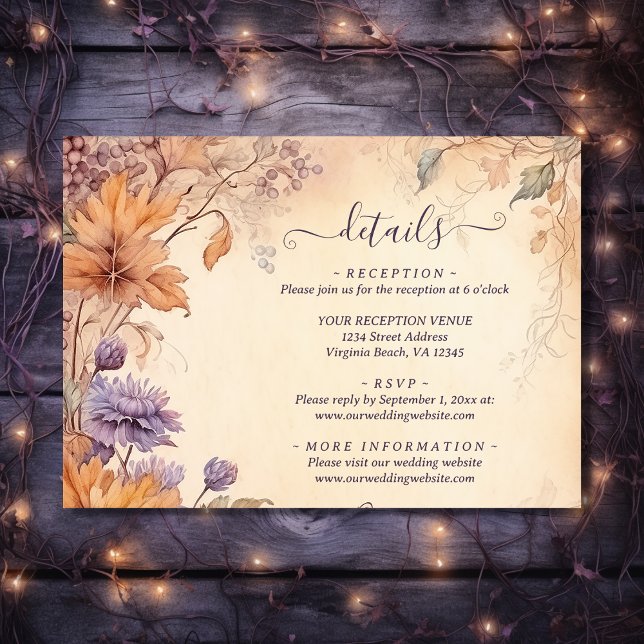 Beautiful Autumn Flowers Fall Leaf Wedding Details Enclosure Card (Front - Beautiful Autumn Flowers Fall Leaf Wedding Details Enclosure Card)
