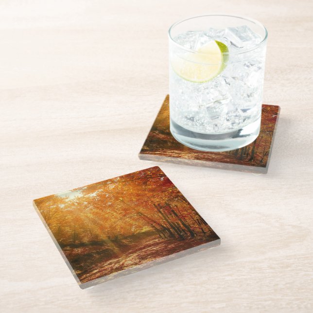 Beautiful autumn glass coaster (Angled)