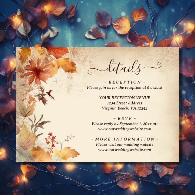 Beautiful Autumn Leaf Flower Fall Wedding Details Enclosure Card (Front - Beautiful Autumn Leaf Flower Fall Wedding Details Enclosure Card)