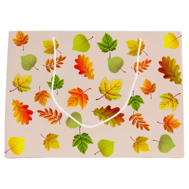 Beautiful Autumn Leaves on Beige Large Gift Bag (Front)