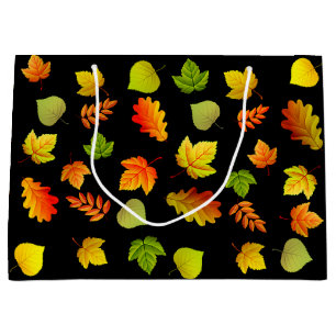 Beautiful Autumn Leaves on Black Large Gift Bag