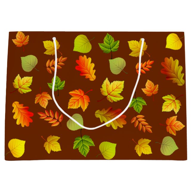 Beautiful Autumn Leaves on Brown Large Gift Bag (Front)