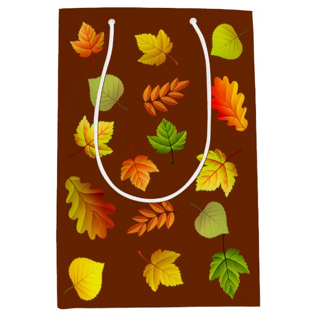 Beautiful Autumn Leaves on Brown Medium Gift Bag (Front)