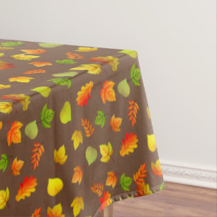 Beautiful Autumn Leaves on Brown Tablecloth