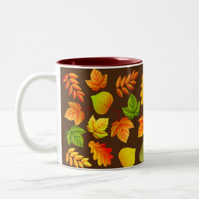 Beautiful Autumn Leaves on Brown Two-Tone Coffee Mug (Left)