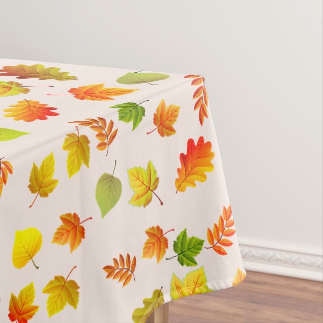 Beautiful Autumn Leaves on Light Beige Tablecloth (In Situ)