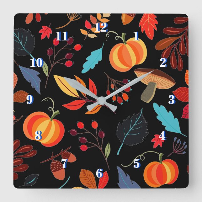 Beautiful Autumn Pattern - Choose / Add Colours Square Wall Clock (Front)