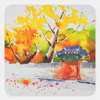 Beautiful autumn scenery watercolor sticker