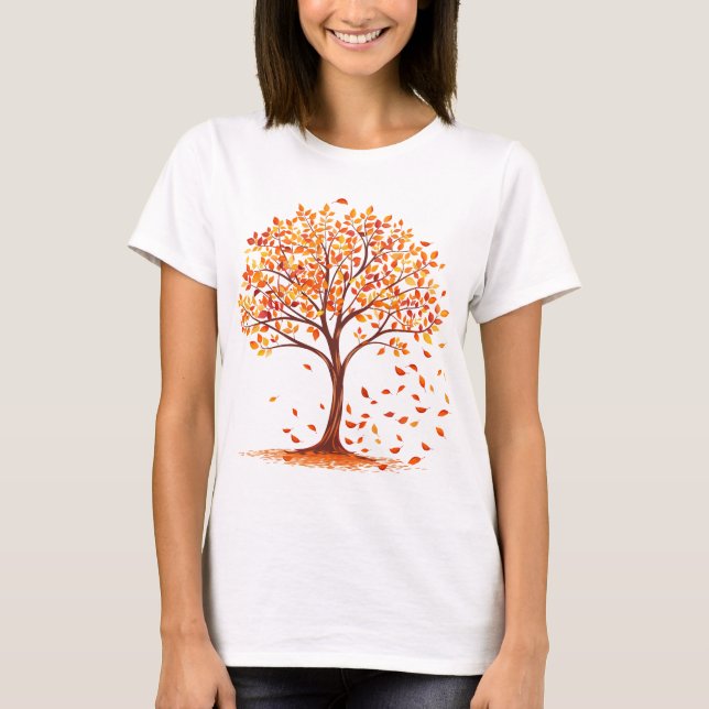 Beautiful Autumn Tree Orange Fall Leaves Season T-Shirt (Front)
