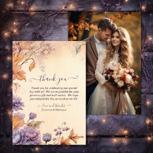 Beautiful Autumn Vintage Floral Fall Wedding Photo Thank You Card