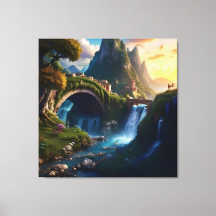 Beautiful Autumn Waterfall Water under Bridge 10 Canvas Print