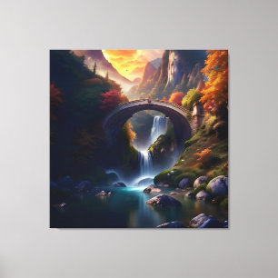 Beautiful Autumn Waterfall Water under the Bridge2 Canvas Print