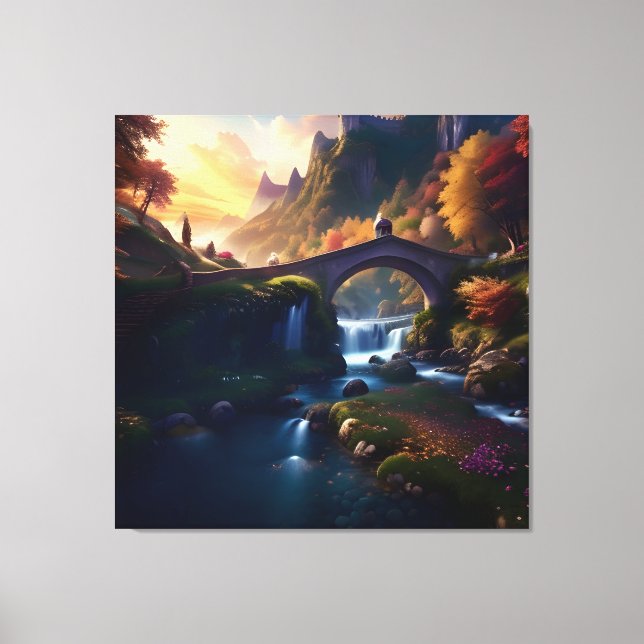 Beautiful Autumn Waterfall Water under the Bridge7 Canvas Print (Front)