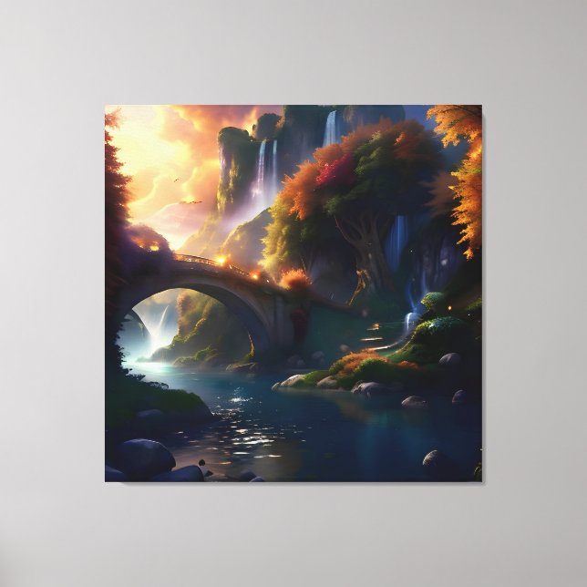 Beautiful Autumn Waterfall Water under the Bridge Canvas Print (Front)