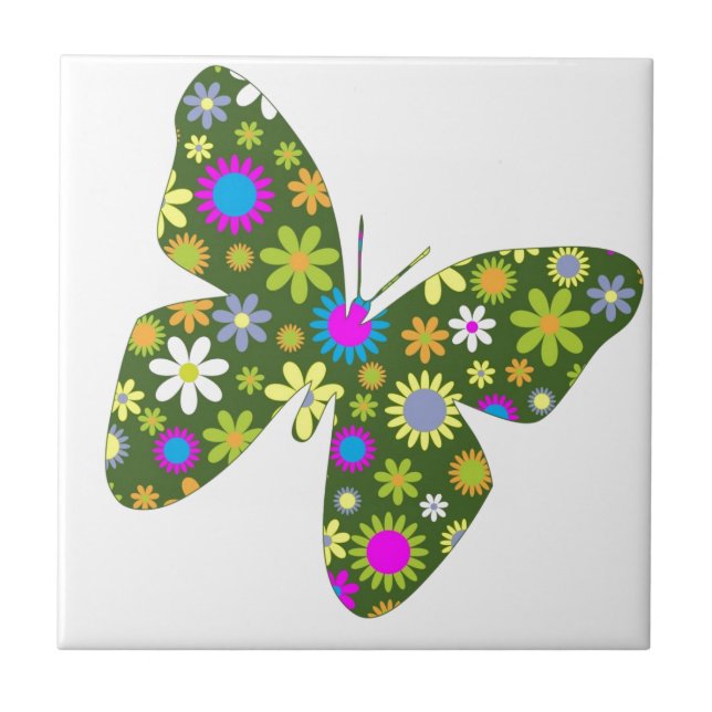 Beautiful Aziza Butterfly Wing Whimsy Blossoms Tile (Front)