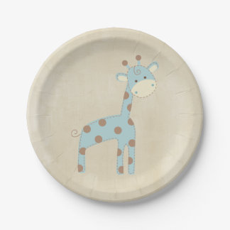 Beautiful Baby Blue Giraffe Paper Plate