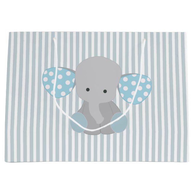 Beautiful Baby Boy Blue Elephant Large Gift Bag (Front)