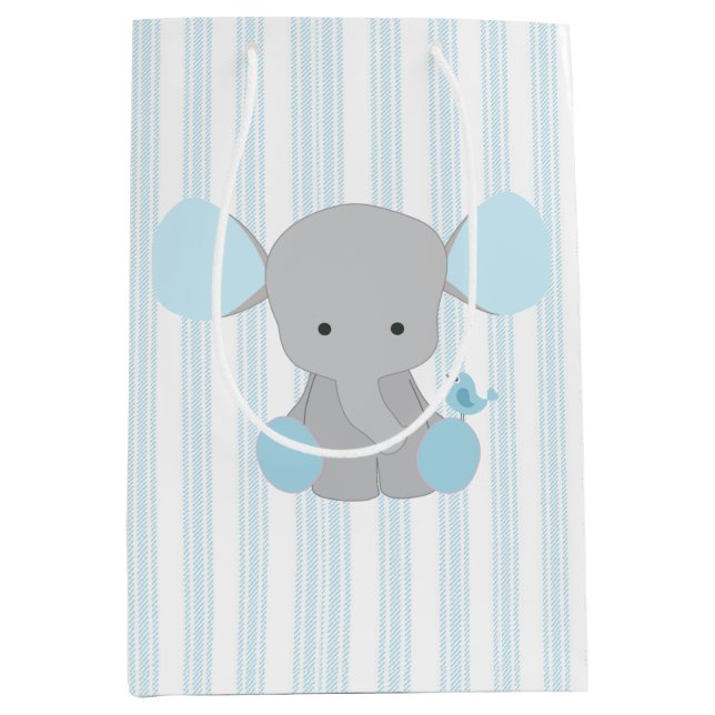 Beautiful Baby Boy Blue Elephant Medium Gift Bag (Front)