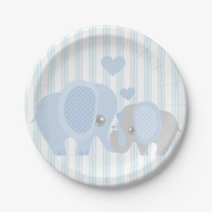 Beautiful Baby Boy Blue Elephant Paper Plate